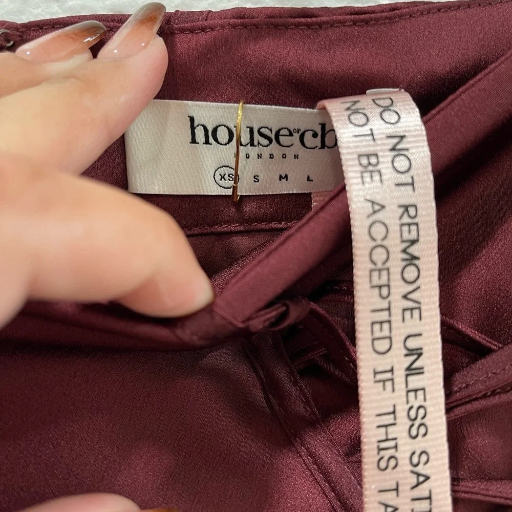 House of CB Sidonie Lace-Up Satin Trumpet Midi Skirt - Picture 3 of 6